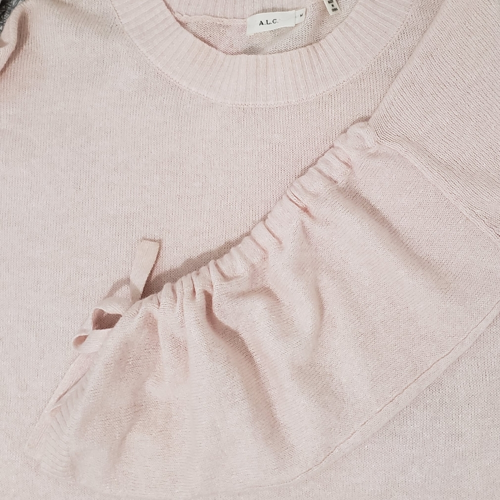 A.L.C. pale pink ruched tie sleeve cashmere wool Linen blend pull-over sweater M - Picture 8 of 8